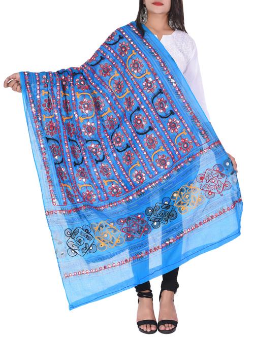 sky blue embroidered dupatta - 16188474 - Very Small Image - 1