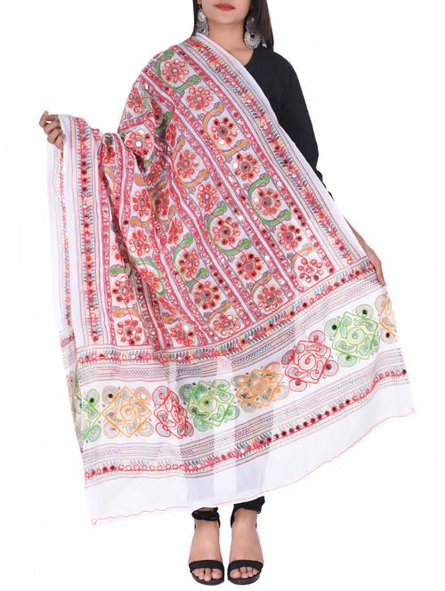white cotton dupatta - 16188479 - Very Small Image - 1