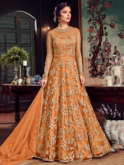 embroidered semi-stitched anarkali suit - 16188943 - Very Small Image - 1