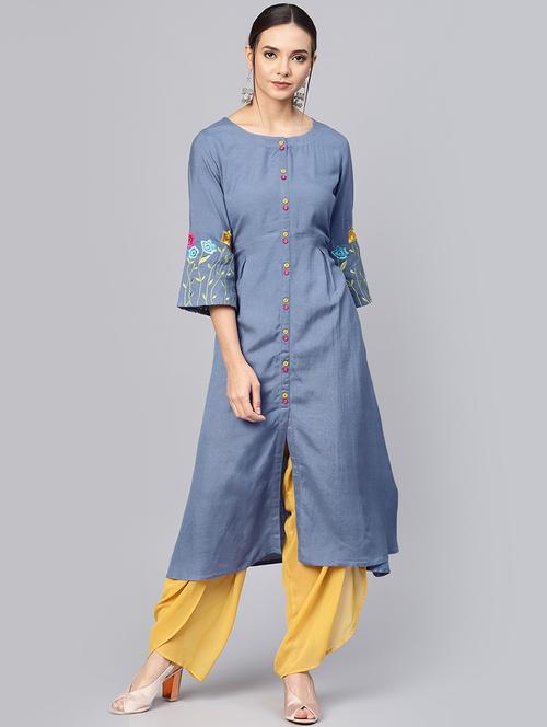 embroidered a-line kurta - 16188953 - Very Small Image - 1