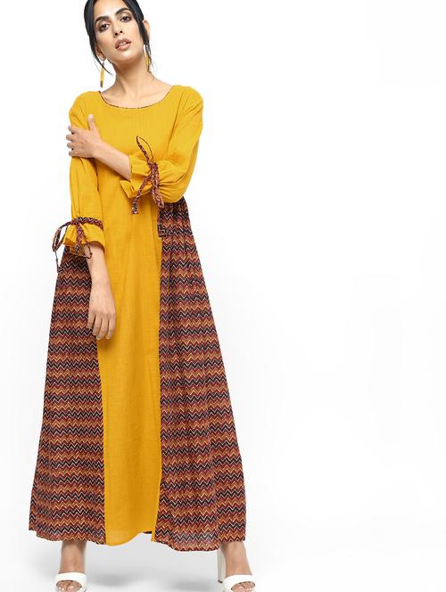 drawstrings sleeved a-line kurta - 16190129 - Very Small Image - 1