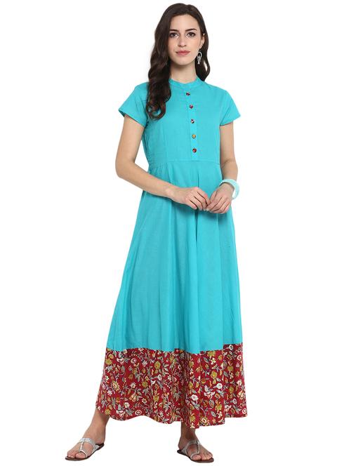 solid contrast ethnic dress - 16192637 - Very Small Image - 1