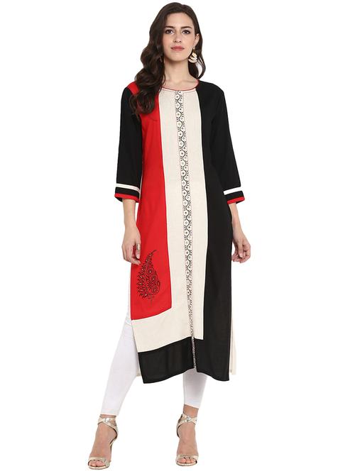 color block straight kurta - 16192650 - Very Small Image - 1