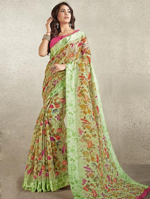 digital floral printed saree with blouse - 16192778 - Very Small Image - 1