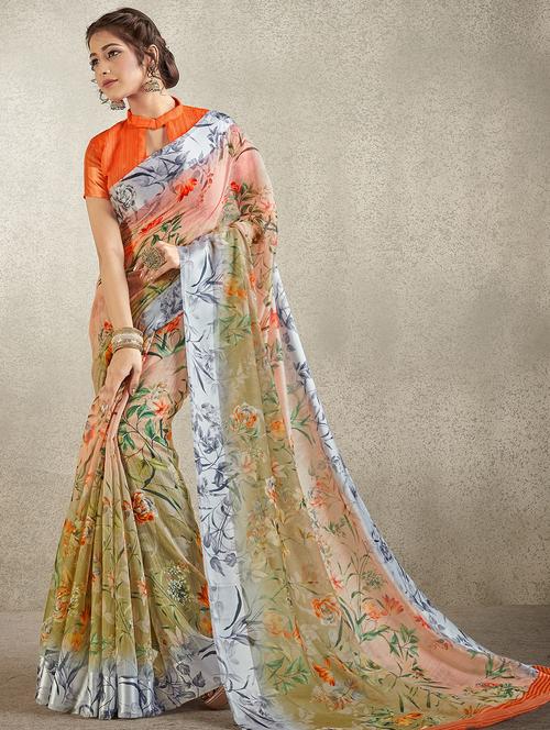 digital floral printed saree with blouse - 16192781 - Very Small Image - 1