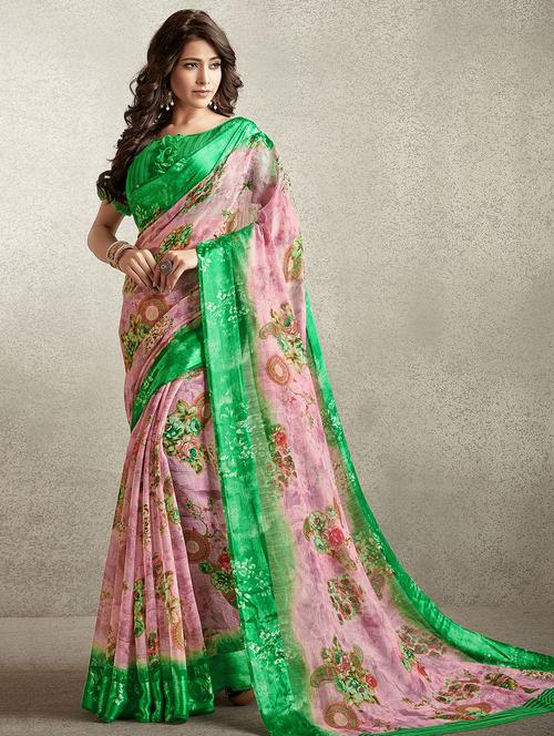 digital floral printed saree with blouse - 16192783 - Very Small Image - 1