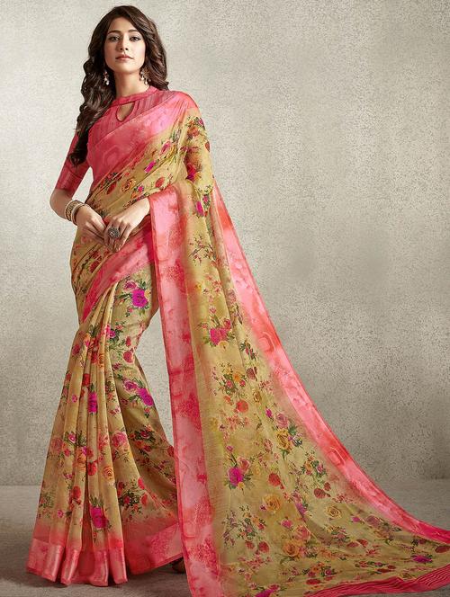 digital floral printed saree with blouse - 16192784 - Very Small Image - 1