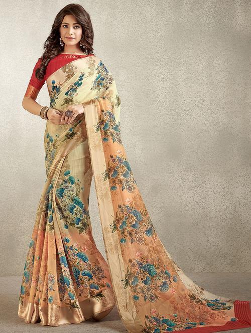 digital floral printed saree with blouse - 16192787 - Very Small Image - 1