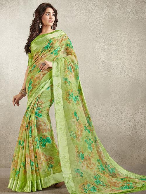 digital floral printed saree with blouse - 16192788 - Very Small Image - 1