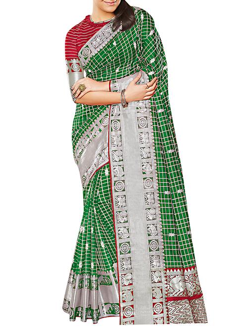 checkered zari motif banarasi saree with blouse - 16192798 - Very Small Image - 1
