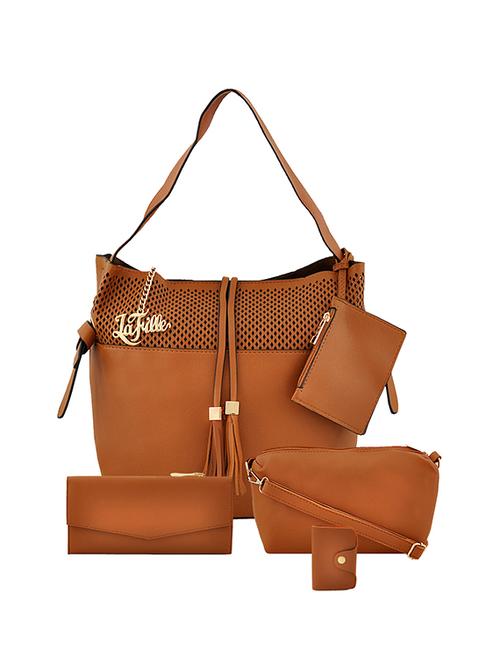 tan leatherette (pu) handbag combo - 16192837 - Very Small Image - 1