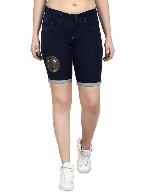 turn up hem sequined patch denim shorts - 16192840 - Very Small Image - 1