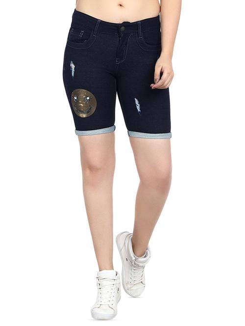 turn up hem sequined patch denim shorts - 16192842 - Very Small Image - 1
