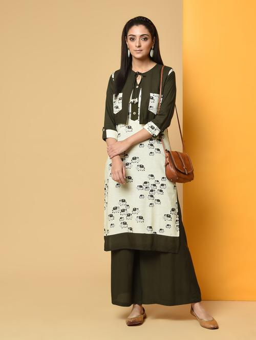quirky print kurta with jacket - 16192998 - Very Small Image - 1