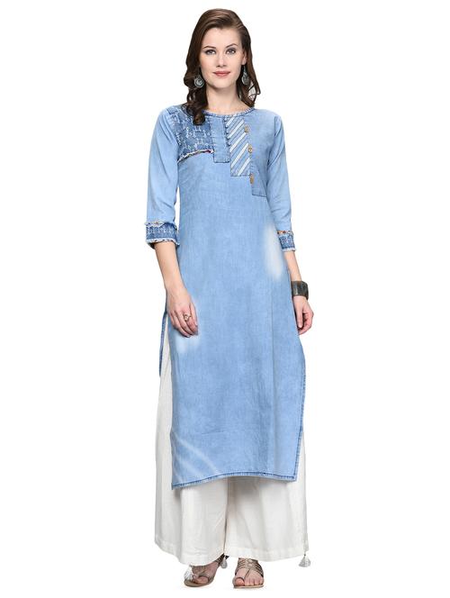 patchwork denim straight kurta - 16193210 - Very Small Image - 1