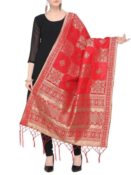 red poly silk dupatta - 16194332 - Very Small Image - 1