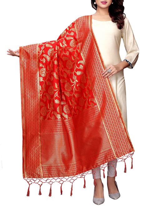 red poly silk dupatta - 16194336 - Very Small Image - 1