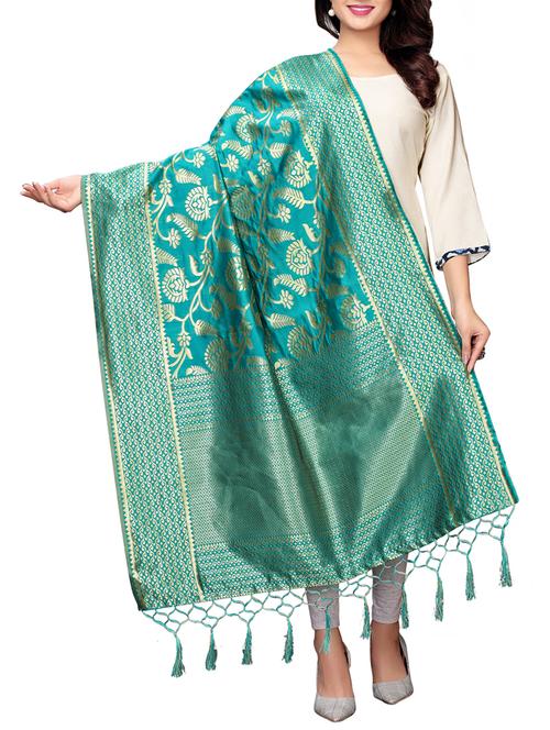 turquoise poly silk dupatta - 16194339 - Very Small Image - 1