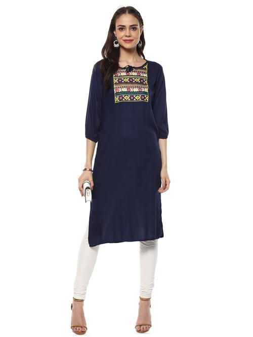 embroidered yoke straight kurta - 16194370 - Very Small Image - 1