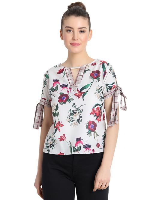 keyhole neck self tie sleeve top - 16194629 - Very Small Image - 1