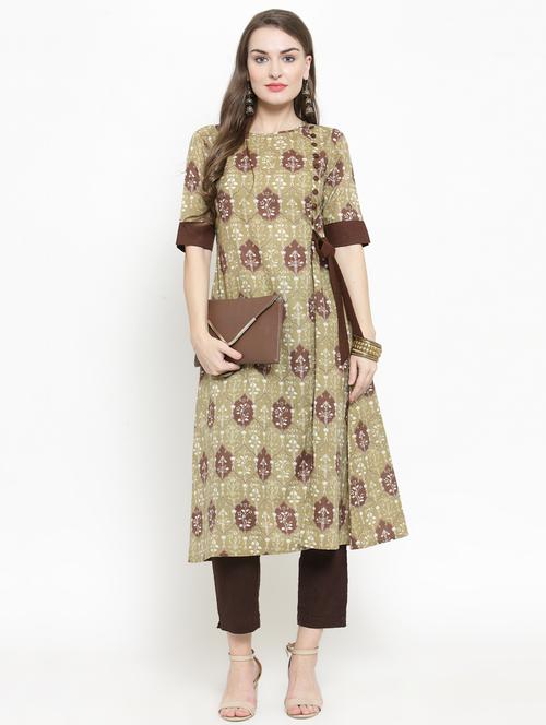 olive printed kurta pant set - 16194935 - Very Small Image - 1