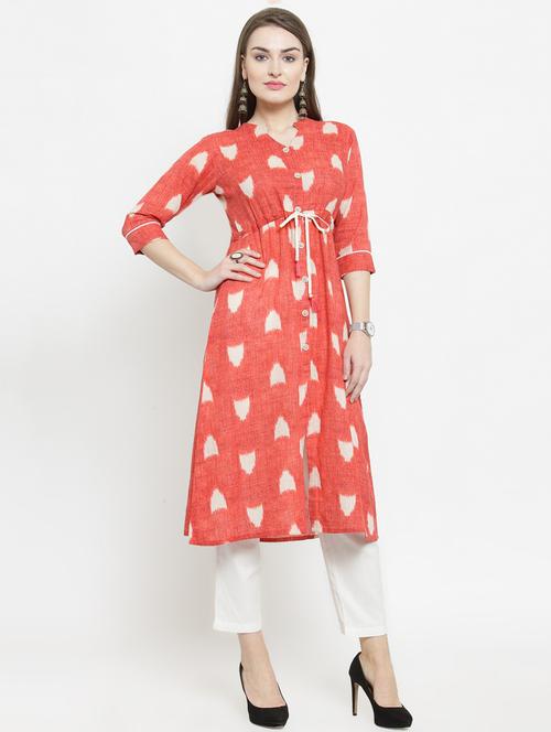 peach geometrical printed kurta pant set - 16194940 - Very Small Image - 1