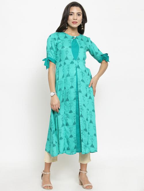 turquoise ikat kurta pant set - 16194948 - Very Small Image - 1