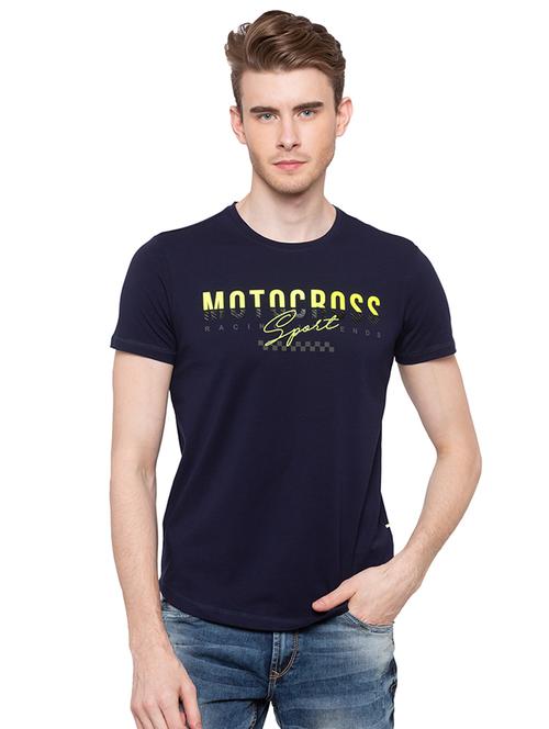 navy blue typographic chest print t-shirt - 16195831 - Very Small Image - 1