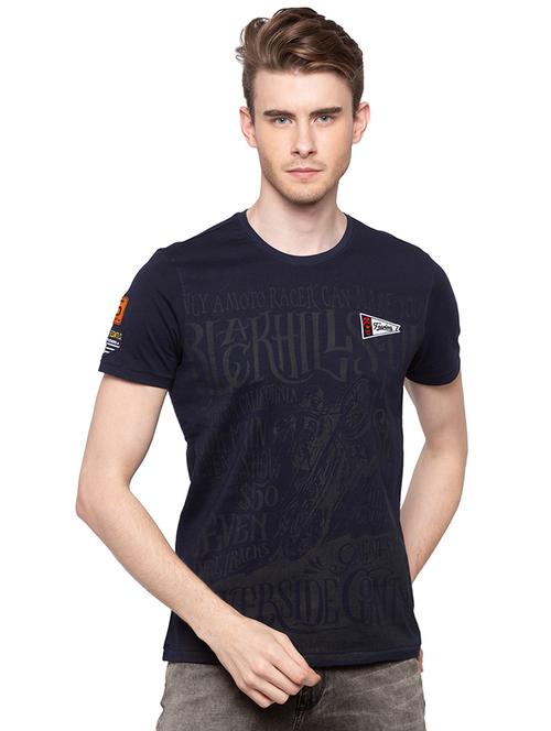 navy blue typographic front print t-shirt - 16195860 - Very Small Image - 1