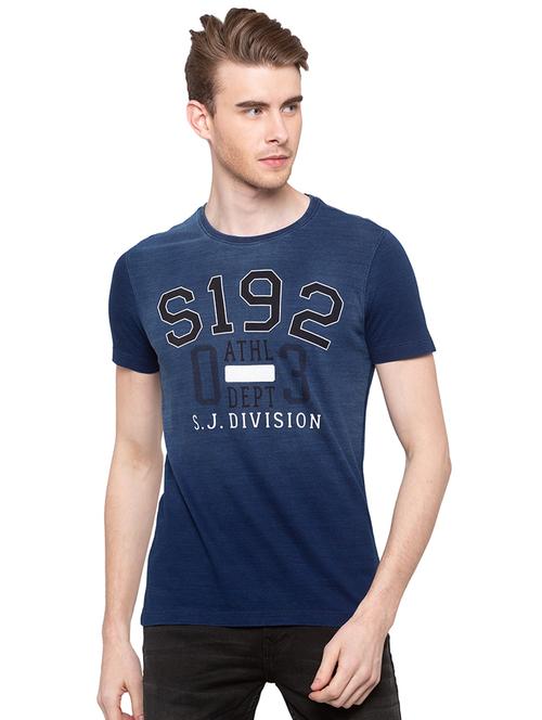 navy blue typographic chest print t-shirt - 16195872 - Very Small Image - 1