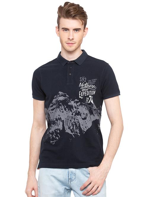 navy blue front print tshirt - 16195923 - Very Small Image - 1