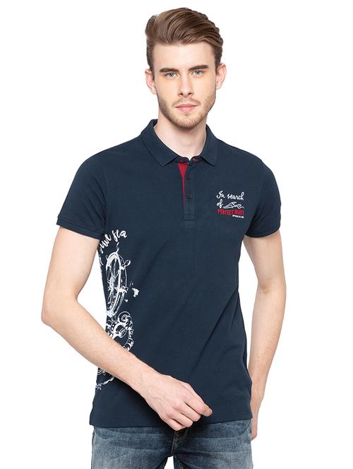 navy blue front print tshirt - 16195942 - Very Small Image - 1