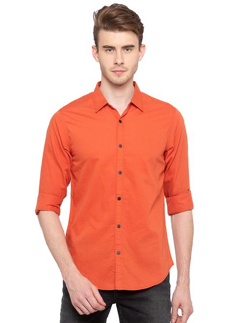 orange solid casual shirt - 16196354 - Very Small Image - 1