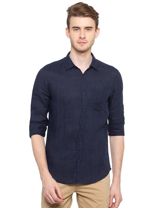 navy blue solid casual shirt - 16196362 - Very Small Image - 1