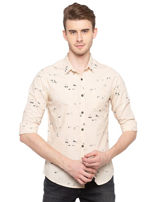 beige printed casual shirt - 16196396 - Very Small Image - 1