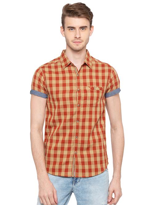 orange checkered casual shirt - 16196461 - Very Small Image - 1