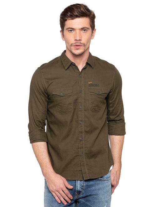 olive green solid casual shirt - 16196499 - Very Small Image - 1