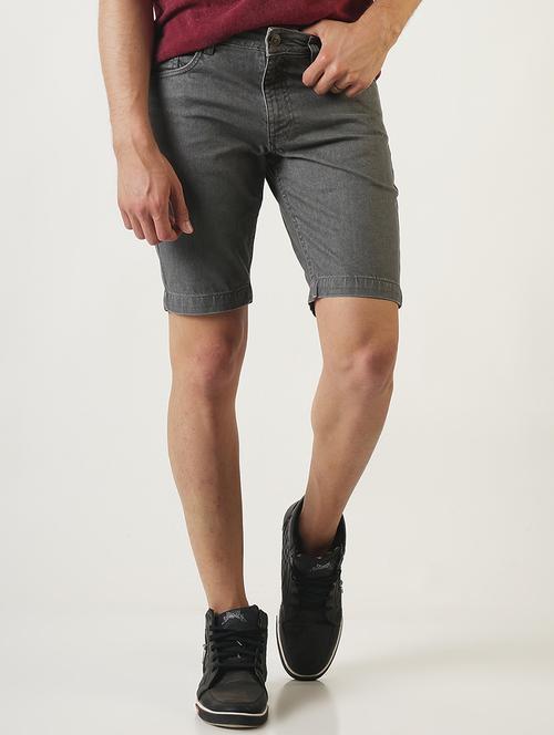 grey solid denim shorts - 16196654 - Very Small Image - 1