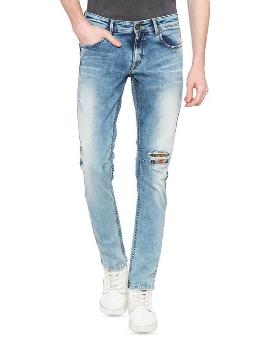 blue heavy washed patched denim jeans - 16197859 - Very Small Image - 1
