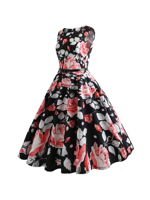 floral belted flared dress - 16198050 - Very Small Image - 1