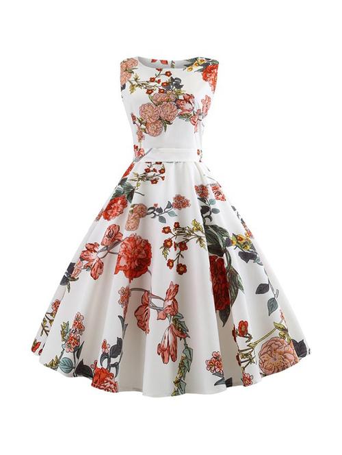 sleeveless floral flared dress - 16198066 - Very Small Image - 1