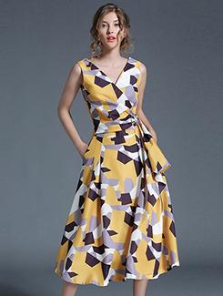 tie knot geometric a-line dress - 16198098 - Very Small Image - 1
