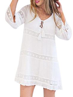 lace insert tie up neck a-line dress - 16198138 - Very Small Image - 1