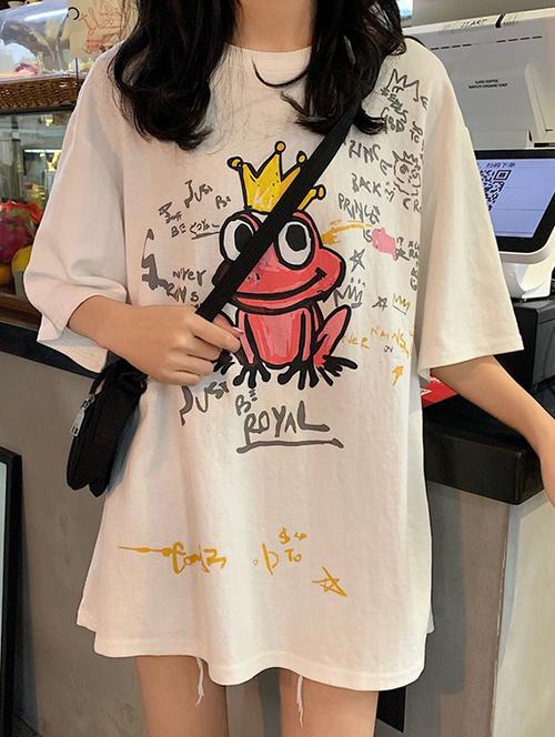 crew neck quirky print oversized tee - 16198543 - Very Small Image - 1
