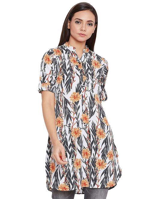 roll up sleeved botanical print tunic - 16198976 - Very Small Image - 1