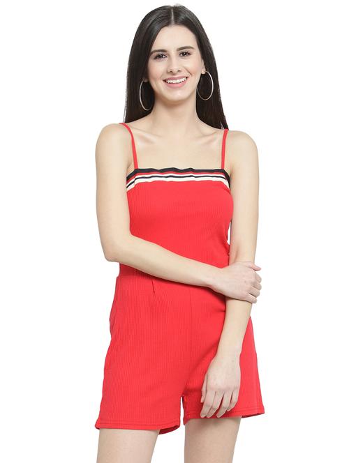 taped detail ribbed romper - 16199178 - Very Small Image - 1