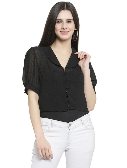v neckline blouson top - 16199220 - Very Small Image - 1