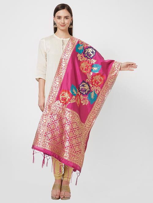 floral zari motif banarasi dupatta - 16199562 - Very Small Image - 1