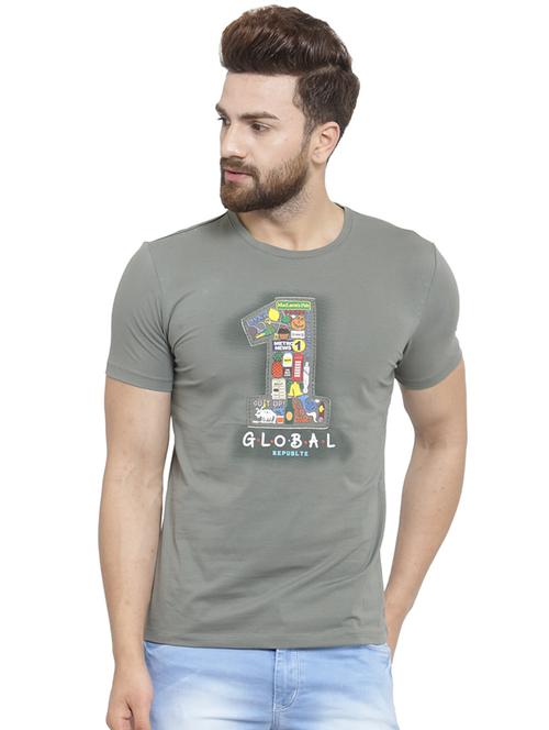 olive green chest print t-shirt - 16199632 - Very Small Image - 1