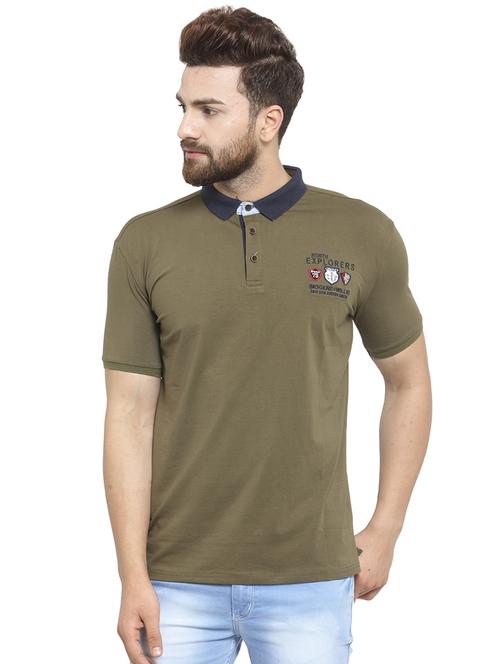 olive green printed collared t-shirt - 16199639 - Very Small Image - 1